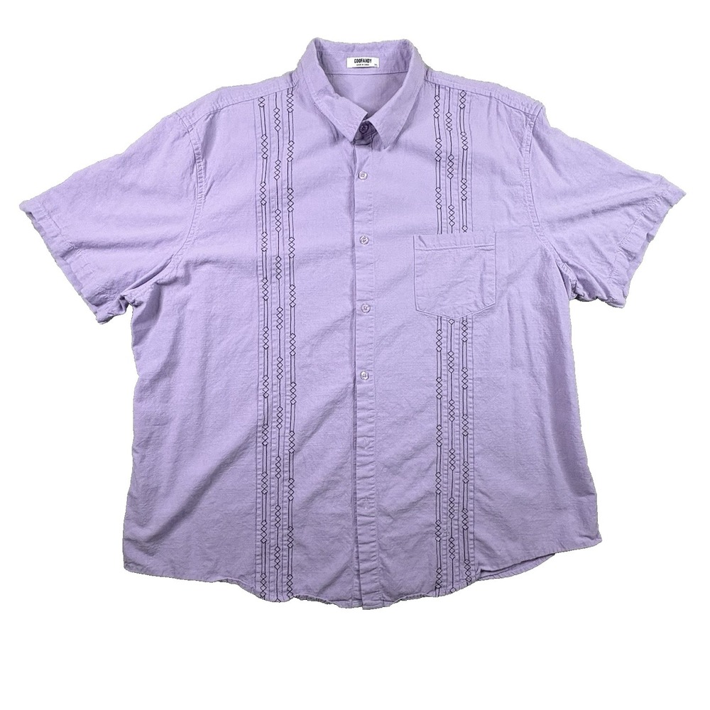Coofandy Men's 3XL Purple Guayabera Cuban SS Embroidered Button Up SEE DESCRIPTI